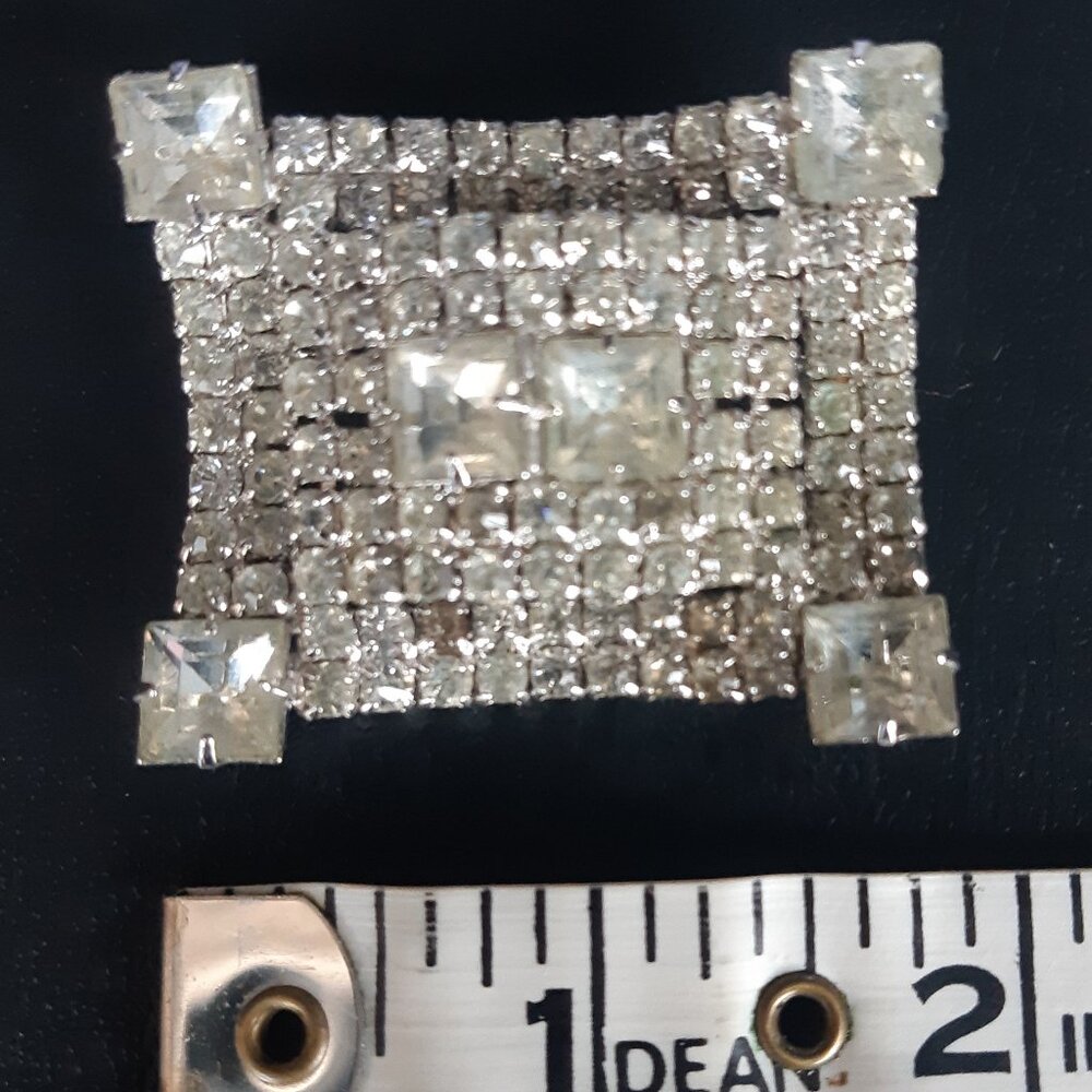 Continental Clear Rhinestone Rectangular Sliver Tone Brooch - Picture 7 of 8